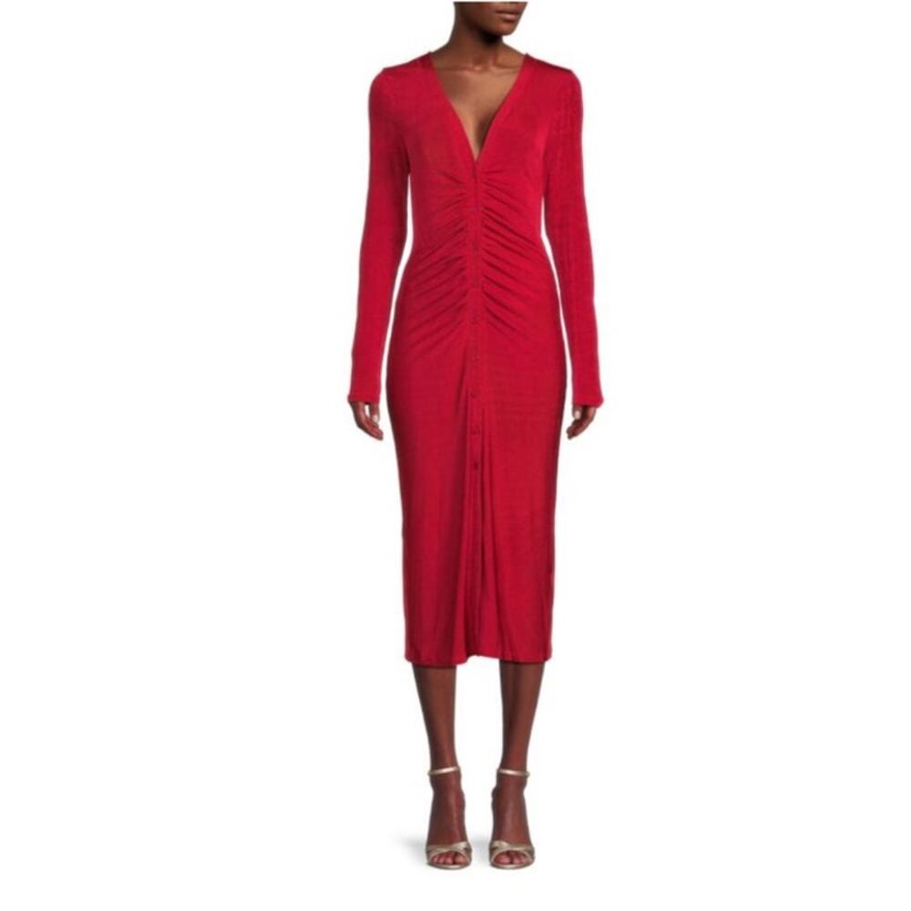 Area Stars Rust Ruched Front Button Down Midi Dress - L - Picture 4 of 5